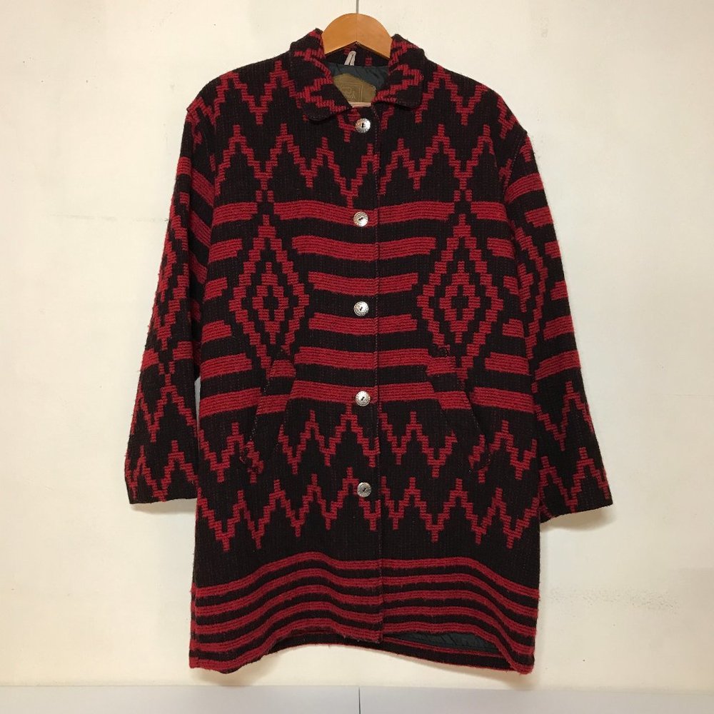 Woolrich Vintage Southwestern Aztec Red & Black Blanket Coat / Long Jacket Sz M